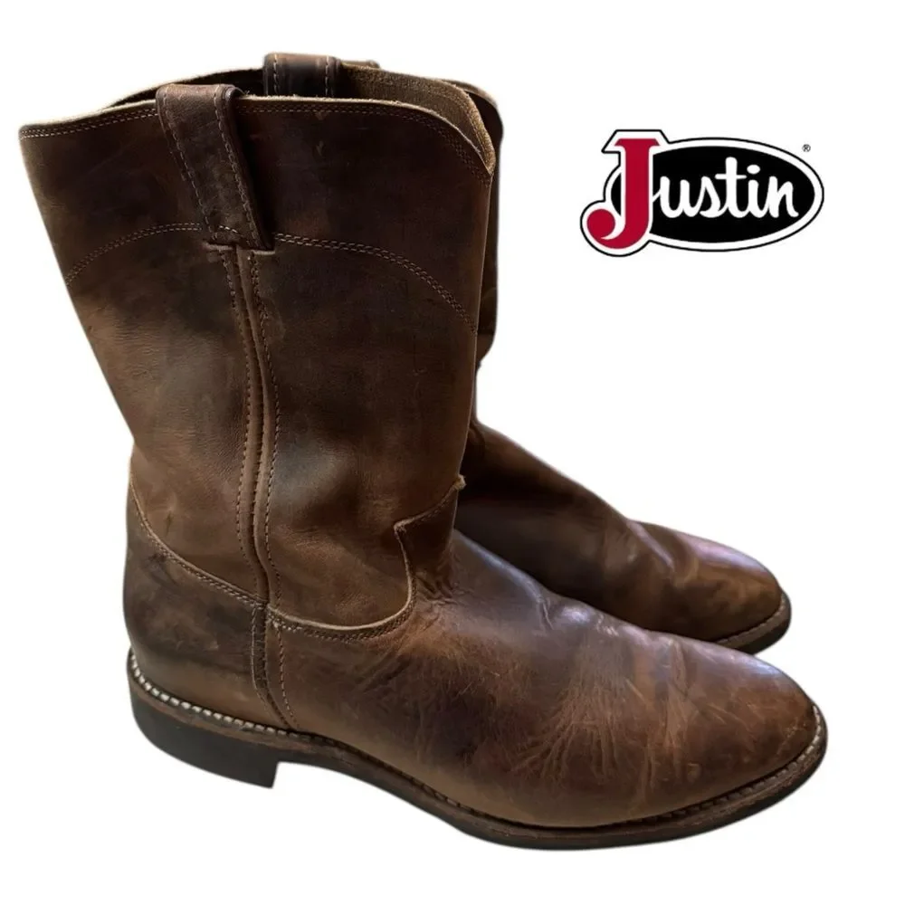 Justin 4116 Men's Classic Roper Boot Bay Apache Cowhide Foot and a Roper Toe 10